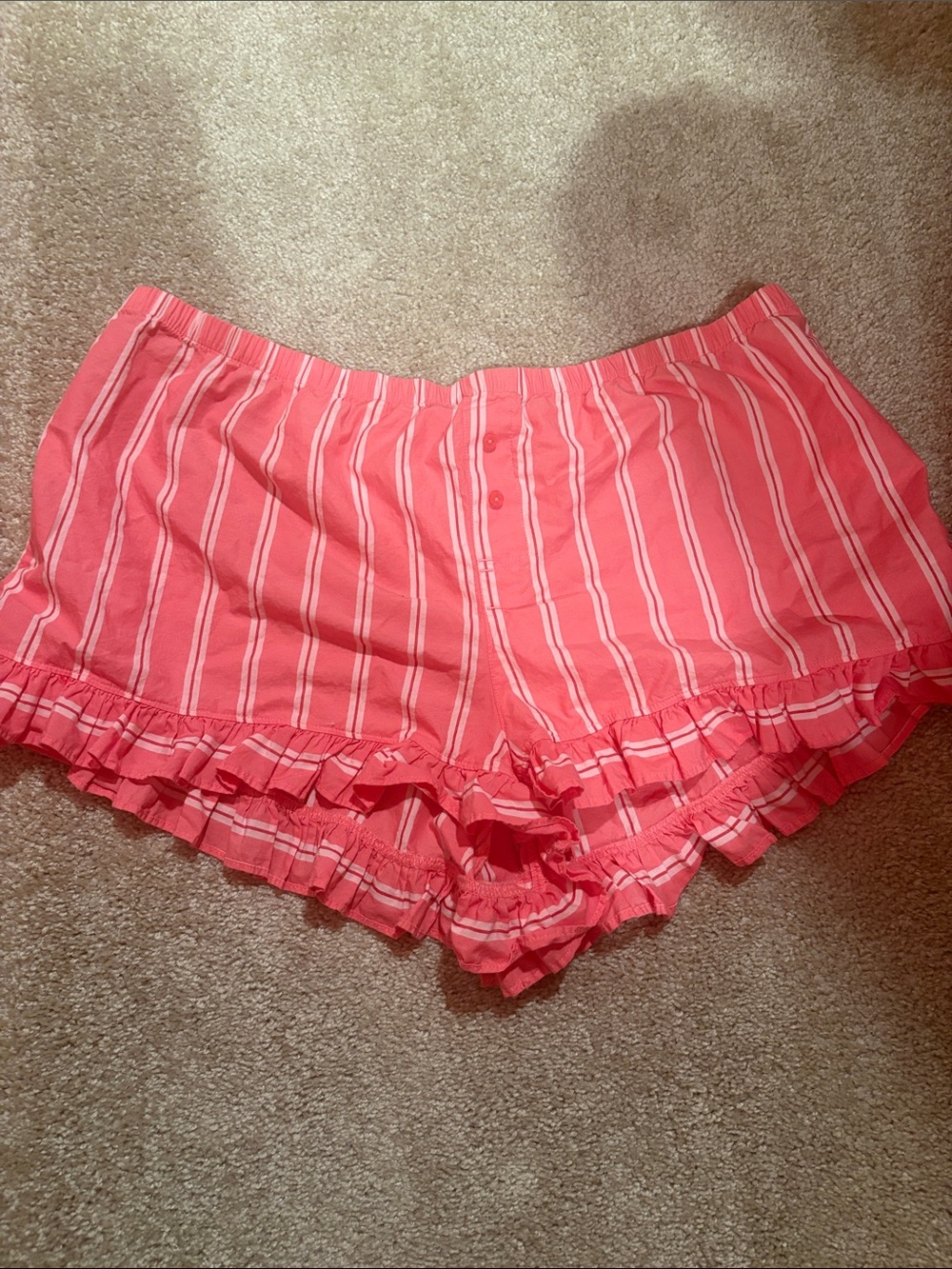 Victoria's Secret PINK Pink and White Striped Ruffle Shorts
